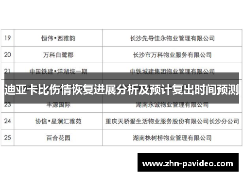 迪亚卡比伤情恢复进展分析及预计复出时间预测